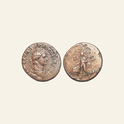 Reverse, of the as, for DOMITIAN, 81-96 AD. AE as (11.24 gm). Victory, 96 AD