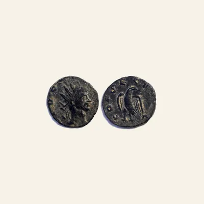 Reverse, of the antoninianus, for CLAUDIUS II GOTHICUS, 268-270 AD. Antoninian. DIVO CLAUDIO. / CONSECRATIO., mint of Rome...
