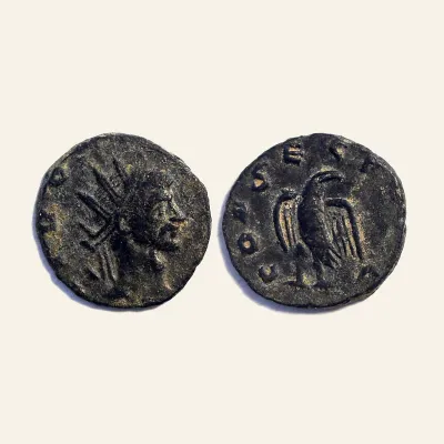 Reverse, of the antoninianus, for CLAUDIUS II GOTHICUS, 268-270 AD. Antoninian. DIVO CLAUDIO. / CONSECRATIO., mint of Rome...