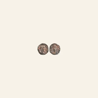 Reverse, of the antoninianus, for Unofficial imitation of Tetricus II antoninianus pontificate implements.