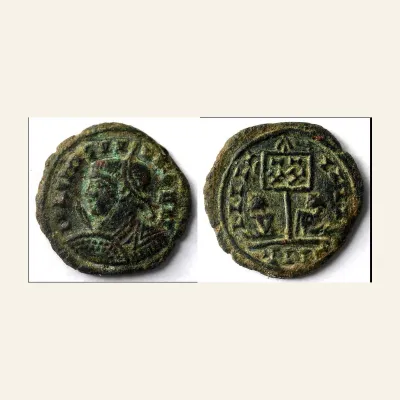 Reverse, of the as, for Unofficial imitation of Crispus as Caesar (317-326), AE follis, issued 320, 317-326