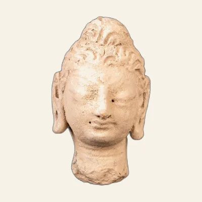Revers, pour Tête gandharienne en stuc de Bouddha – IIIe–IVe s. apr. J.-C. – avec certificat d’authenticité, atelier de...