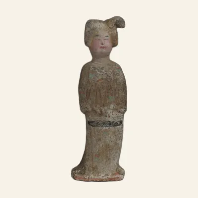 Reverse, for Tang Dynasty Court Lady in Polychrome Terracotta (仕女俑) – With Certificate of Authenticity (TL QED), VIIIe...