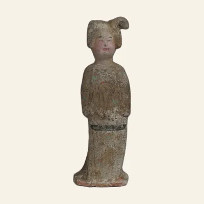 Revers, pour Dame de cour Tang en terre cuite polychrome (仕女俑) – avec certificat d’authenticité (TL QED), VIIIe siècle apr....