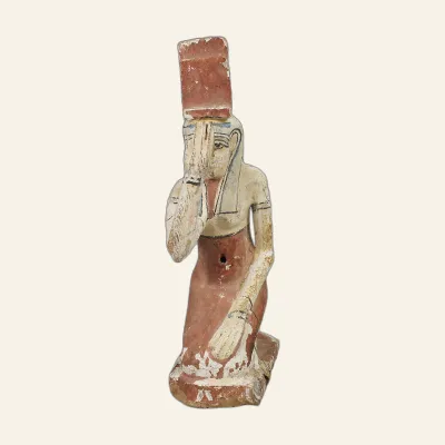 Reverse, for Mourning Isis kneeling figure in stuccoed and polychrome wood – Ptolemaic period – with certificate of...