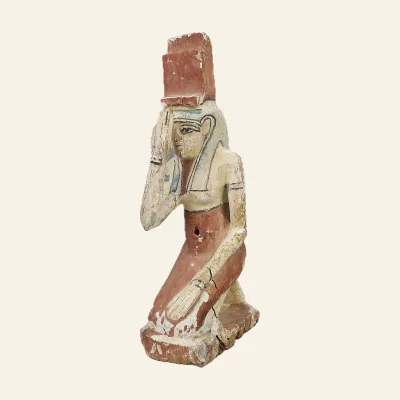 Reverse, for Mourning Isis kneeling figure in stuccoed and polychrome wood – Ptolemaic period – with certificate of...