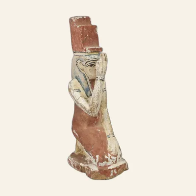 Reverse, for Mourning Isis kneeling figure in stuccoed and polychrome wood – Ptolemaic period – with certificate of...