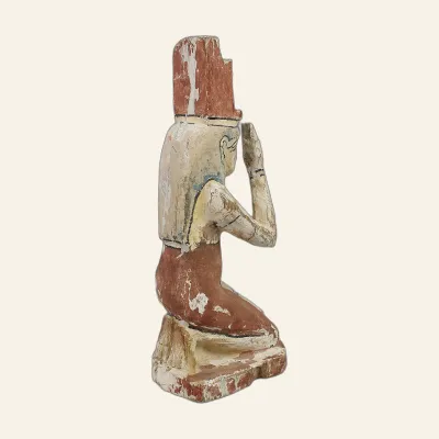Reverse, for Mourning Isis kneeling figure in stuccoed and polychrome wood – Ptolemaic period – with certificate of...