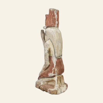 Reverse, for Mourning Isis kneeling figure in stuccoed and polychrome wood – Ptolemaic period – with certificate of...