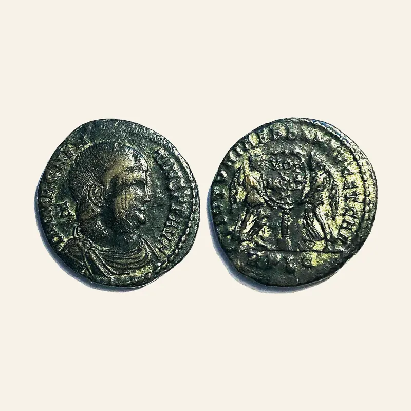 Obverse, of the follis, for Magnentius, 350-353 A.D. AE follis. Lyon mint, , RIC 145 - Roman imperial coin, 350-353