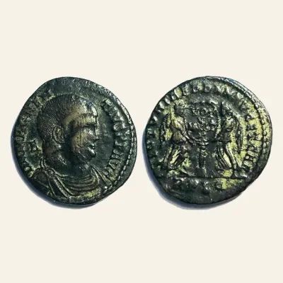 Reverse, of the follis, for Magnentius, 350-353 A.D. AE follis. Lyon mint, , RIC 145 - Roman imperial coin, 350-353