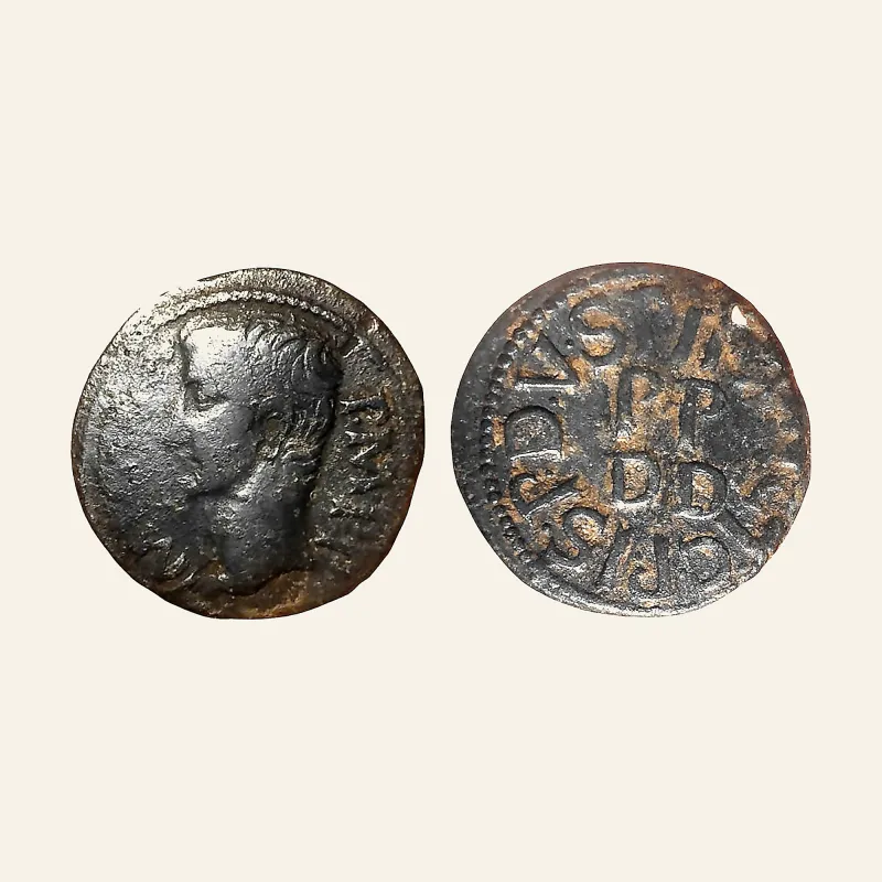 Obverse, of the as, for ZEUGITANA, Carthage. Augustus. Æ as (6.07 g,). AD 10, mint of Carthage