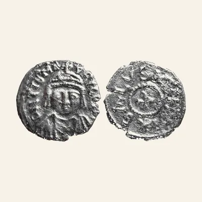 Avers, pour Maurice Tiberius, Half-siliqua (Silver, 14mm, 0.95 g), Carthage, 582-583/4. VERY RARE, atelier de Carthage...