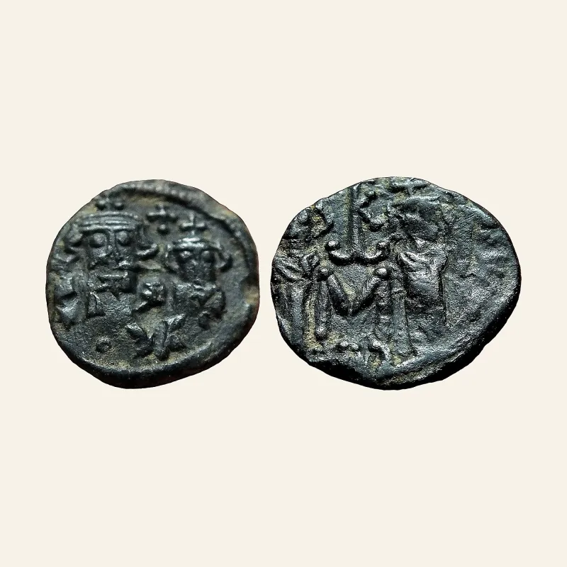 Obverse, of the follis, for Constans II. 641-668. Æ follis (19-20mm, 4.27 g). Carthage mint. Struck 662-667., mint of...
