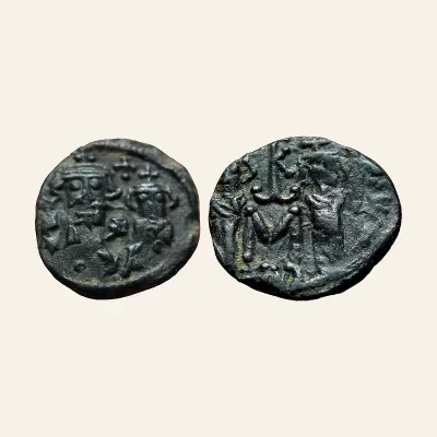 Reverse, of the follis, for Constans II. 641-668. Æ follis (19-20mm, 4.27 g). Carthage mint. Struck 662-667., mint of...