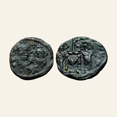 Reverse, of the follis, for Constans II. 641-668. Æ follis (19-20mm, 4.27 g). Carthage mint. Struck 662-667., mint of...