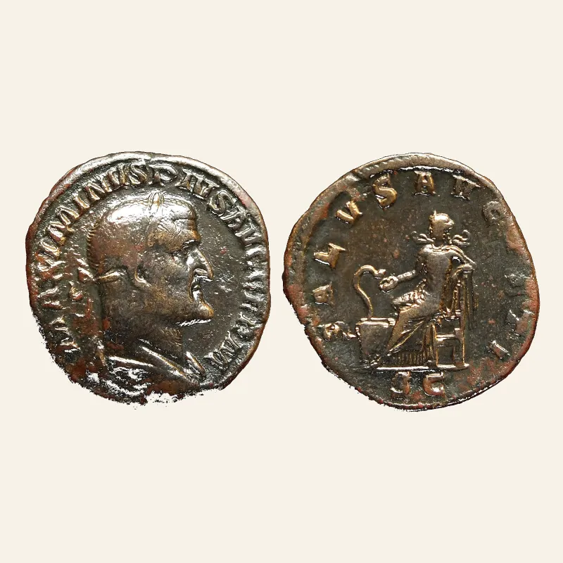 Obverse, of the sestertius, for Maximinus Thrax (235-238) AE Sestertius (32.5mm, 22,9g) Rome, mint of Rome, 235-238