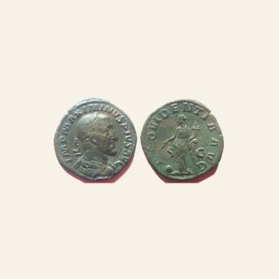 Reverse, of the sestertius, for Maximinus Thrax (235-238) AE Sestertius (32.5mm, 22,9g) Rome, mint of Rome, 235-238