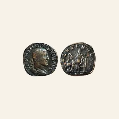 Reverse, of the sestertius, for Maximinus Thrax (235-238) AE Sestertius (32.5mm, 22,9g) Rome, mint of Rome, 235-238