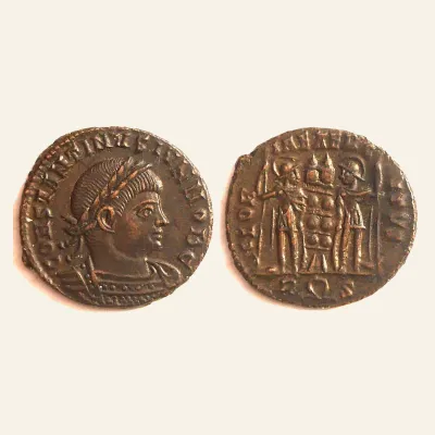 Avers, du follis, pour Constantine II Caesar AE follis, Rome mint 333-335 A.D. EF, atelier de Rome, 335 AD