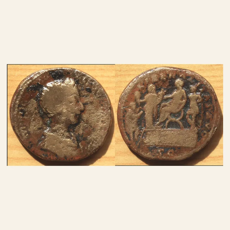 Obverse, of the as, for Commodus Caesar, 166 - 176 AD AE as, (12,72 g.), 172/173 Rome., mint of Rome, 176 AD