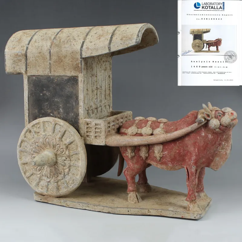 Obverse, for Chinese, Northern Qi Dynasty — Ox cart diorama — 550 - 577 A.D, 550 - 577 A.D