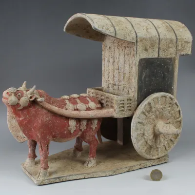 Reverse, for Chinese, Northern Qi Dynasty — Ox cart diorama — 550 - 577 A.D, 550 - 577 A.D