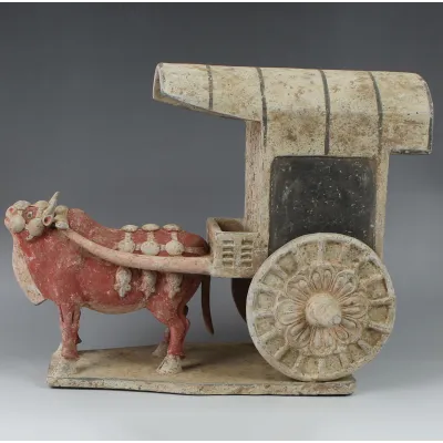Reverse, for Chinese, Northern Qi Dynasty — Ox cart diorama — 550 - 577 A.D, 550 - 577 A.D