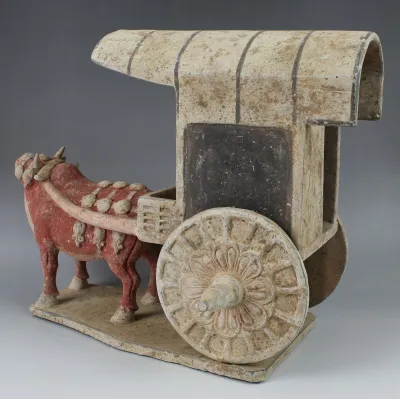 Reverse, for Chinese, Northern Qi Dynasty — Ox cart diorama — 550 - 577 A.D, 550 - 577 A.D
