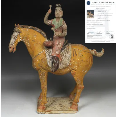 Obverse, for Chinese, Tang Dynasty — Statuette of a horse with musician — 618 - 907 A.D, 618 - 907 A.D