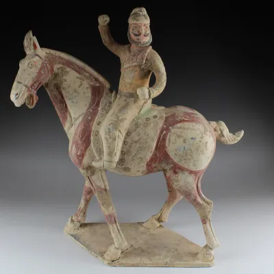 Avers, pour Chinese, Tang Dynasty — Statuette of a horse with rider — 618 - 907 ap. J.-C., 618 - 907 ap. J.-C.