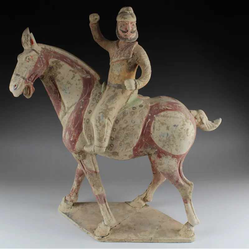 Obverse, for Chinese, Tang Dynasty — Statuette of a horse with rider — 618 - 907 A.D, 618 - 907 A.D