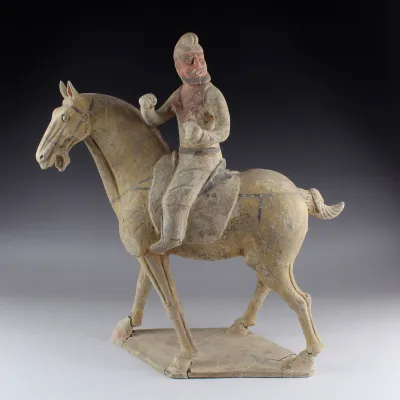 Obverse, for Chinese, Tang Dynasty — Statuette of a horse with rider — 618 - 907 A.D, 618 - 907 A.D