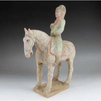Obverse, for Chinese, Tang Dynasty — Statuette of a rider with horse — 7th Century - 10th Century A.D, 7th Century - 10th...