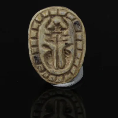 Obverse, for Egyptian — Scarab with Hathor-sistrum with uraeus-terminals and robe border — Second Intermediate Period, 1700...