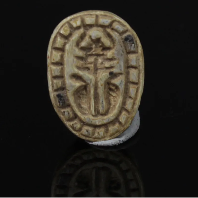 Obverse, for Egyptian — Scarab with Hathor-sistrum with uraeus-terminals and robe border — Second Intermediate Period, 1700...