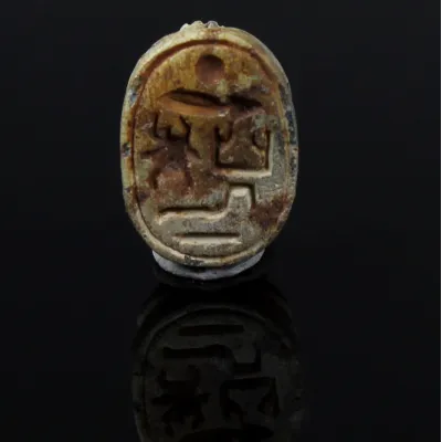 Obverse, for Egyptian — Scarab with prenomen for Amenhotep II — New Kingdom, XVIII Dynasty, 1443 – 1417 B.C, New Kingdom...