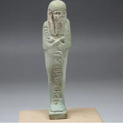 Obverse, for Egyptian — Shabti for Psamtekhen born to Nit-iy-et, back side with the formula 'O thou shabti, if you are...