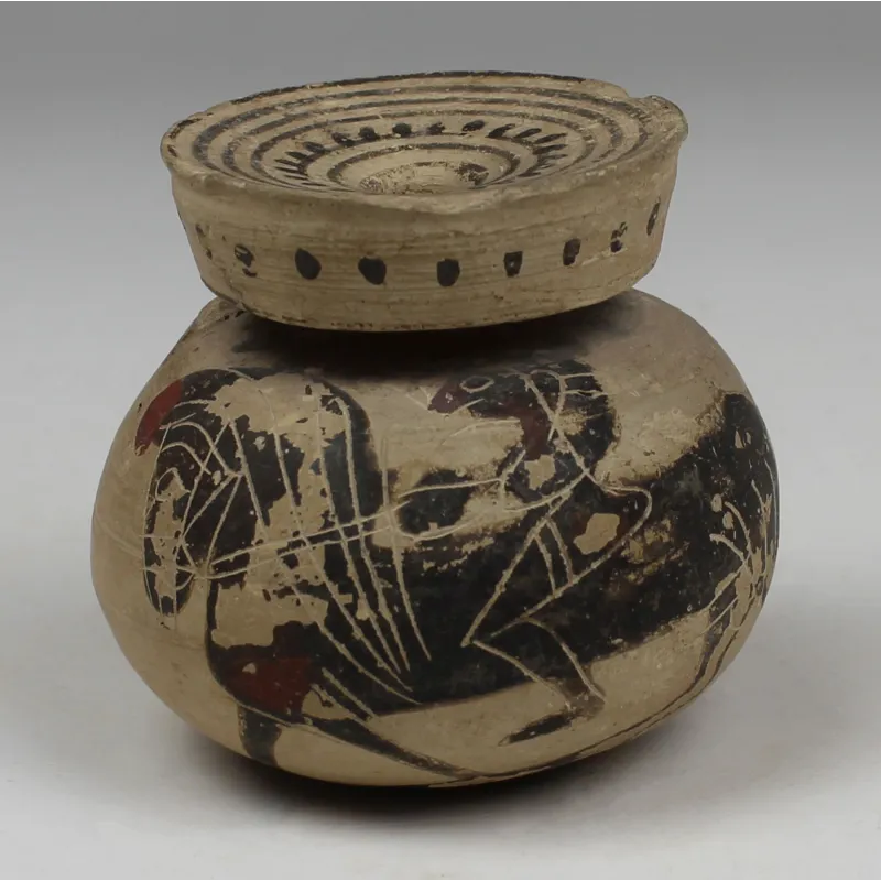 Obverse, for Greek, Corinthian — Aryballos depicting a rider with horse — 7th Century B.C, 7th Century B.C