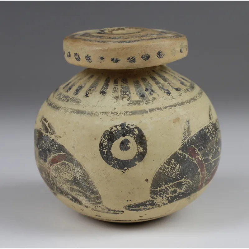 Obverse, for Greek, Etrusco – Corinthian — Aryballos with dolphins — 6th Century B.C, 6th Century B.C