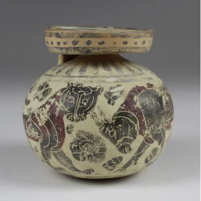 Obverse, for Greek, Etrusco – Corinthian — Aryballos with panther, bull and swan — 6th Century B.C, 6th Century B.C