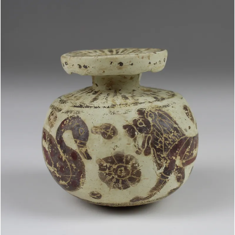 Obverse, for Greek, Etrusco – Corinthian — Aryballos with swan and lion — 6th Century B.C, 6th Century B.C