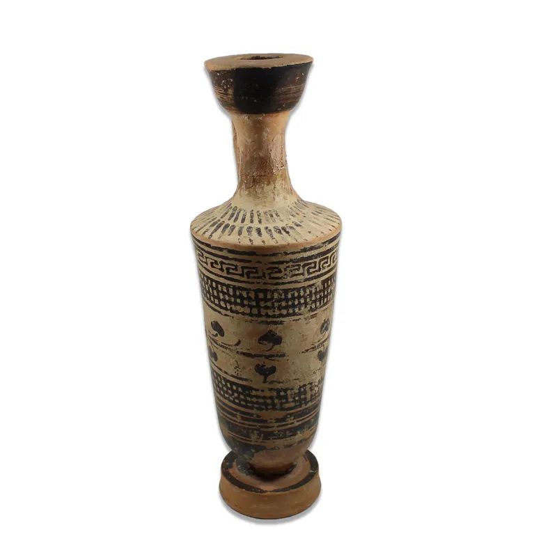 Obverse, for Greek, Attic — Lekythos white ground and black-figure. Meander, bands of grid and a double ivy-tendril — 5th...