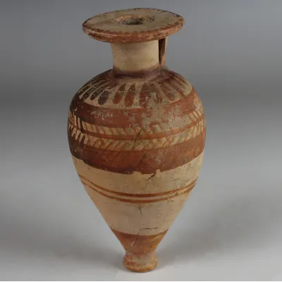 Avers, pour Greek, Proto-Corinthian — Piriform aryballos with bands decoration — 7e - 6e siècle av. J.-C., 7e - 6e siècle...