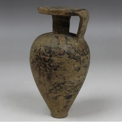 Obverse, for Greek, Corinthian — Piriform aryballos with scale pattern — 7th Century B.C, 7th Century B.C