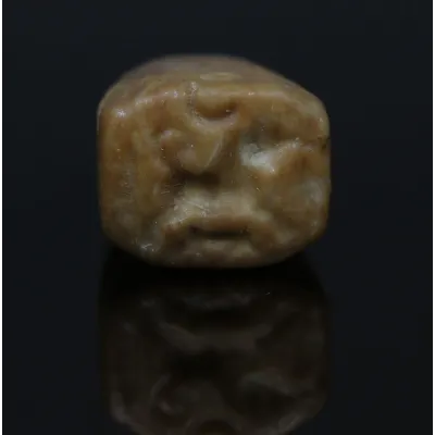 Avers, pour Iron Age, Ammonite — Stamp seal depicting a prancing bull with young. A lunar crescent and floral motifs in the...