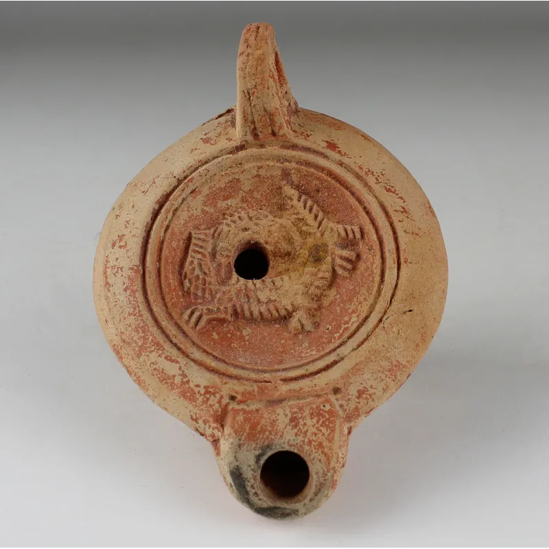 Obverse, for Roman — Factory oil lamp with a lion and a crocodile, Type Bussière D II 1 — 1st - 3rd Century A.D, 1st - 3rd...