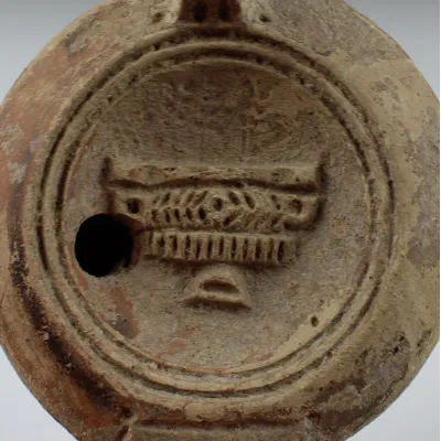 Obverse, for Roman — Factory oil lamp with krater, Type Bussière D II 1 — 1st - 3rd Century A.D, 1st - 3rd Century A.D