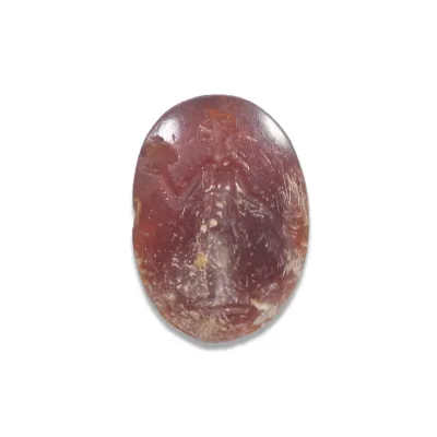 Avers, pour Romain — Intaglio stone depicting female deity with branches and Bol — 2e - 3e siècle ap. J.-C., 2e - 3e siècle...