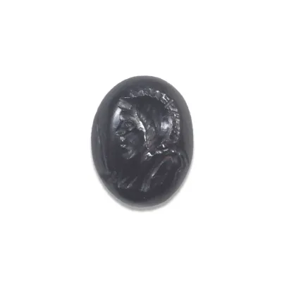 Obverse, for Roman — Intaglio stone depicting helmeted bust of Mars with shield — 2nd - 3rd Century A.D, 2nd - 3rd Century...